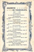 6 db régi, humoros képeslap: a katonák, a korhelyek, az ifjúság, az anyósok, a férjek és az asszonyok  tíz parancsolata / 6 humorous postcards: Ten Commandments of soldiers, drunk men, youth, mother-in-law, husbands and wives