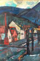 Szentgyörgyi Kornél (1916-2006): Utcarészlet. Olaj, farost, jelzett, üvegezett keretben, 60×80 cm