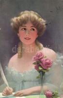 4 db régi művészlap / 4 art postcards, pinx. Cecil W. Quinnell, F. Earl Christy, Curt Völker