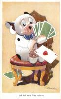 Ich hab mein Herz verloren / Bonzo dog playing card. Wohlgemuth & Lissner Primus Postkarte No. 2555. s: G. E. Studdy