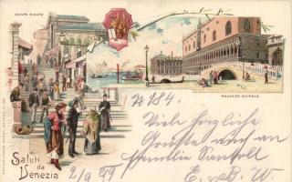 1899 Venice, Venezia; Ponte Rialto, Palazzo Ducale / bridge, palace. Müller & Trüb No. 86. floral litho