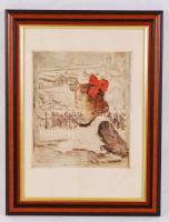 Csók István-Prihoda István: Züzü. Színezett rézkarc, papír, jelzett, üvegezett keretben 22×19 cm