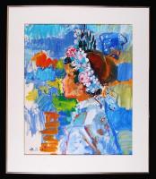 Mattioni Eszter (1902-1993): Leány pártában. Olaj, farost, jelzett, keretben, 58×48 cm