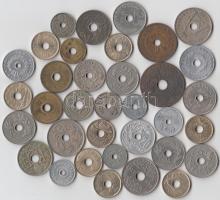35db klf lyukas pénz ~12db ország pénzei T:vegyes 35pcs of different holed coins from ~12 countries C:mixed
