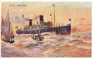 SS Heluan, Österreichische Lloyd, Triest, litho flag on backside s: Harry Heusser