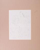 László Gyula (1910-1998): Ülő női akt. Tus, papír, jelzett, paszpartuban, 30×22  cm