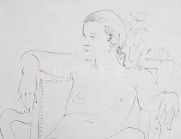 László Gyula (1910-1998): Ülő női akt. Tus, papír, jelzett, paszpartuban, 30×22  cm