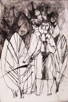 Csohány Kálmán (1925-1980): Férfi és nő. Rézkarc, papír, jelzett, paszpartuban, 52x42 cm