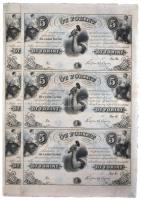 1852. 5Ft "Kossuth bankó" kitöltetlen D,E,F 3-as ívben (2x), nyomdai ujjlenyomatokkal és apróbb penészfoltokkal T:I- Hungary 1852. 5 Forint blokk of 3 (D,E,F) (2x) without date and serial number, with black fingerprints! C:AU Adamo G124e.