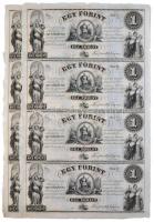 1852. 1Ft "Kossuth bankó" kitöltetlen A,B,C,D 4-es ívben (2x), nyomdai ujjlenyomattal és apróbb penészfoltokkal T:I- Hungary 1852. 1 Forint blokk of 4 (A,B,C,D) (2x) without date and serial number with black fingerprints C:AU Adamo G122e.