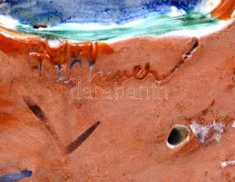 H. Ráhmer Mária (1911-1998): Kislány virág kosárral. Festett, mázas kerámia, nagyon apró mázhibával,...