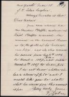1889 Franz Sigel (1824-1902): 1848-as német szabadságharcos, később amerikai tábornok és politikus saját kézzel írt levele Johann Christoph Julius Langbein poltikus, ügyvédnek Mrs Christine Pfaffle ügyében  / 1889 Autograph letter of 1848 freedom fighter, Union major general, politican Franz Sigel to Johann Christoph Julius Langbein attorney, politican regarding MRs Christine Pfaffle's pension