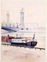 Joláthy Attila (1927-1998): Franciaországi akvarellek. Akvarell, papír, jelzett, paszpartuzott, 4db,...