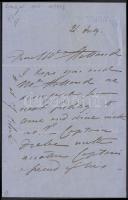 cca 1860 Johanna Maria Lind (1820-1887) angol énekesnő saját kézzel írt levele Mrs. Stallandnak /  cca 1860 Johanna Maria Lind (Sweedish nightingale) saját kézzel írt levele to Mrs Stalland 3 pages