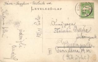 Kunhegyes, vasútállomás, városház, katolikus templom; Farkas Sándor fényképész kiadása, floral