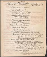 Védett! 1887 Kossuth Lajos Ferenc (1841-1914) politikus saját kézzel kitöltött humoros kérdőív (valószínűleg látogatókönyvből), félig franciául, félig angolul, melyből számos érdekes személyes adatot megtudhatunk, úgymint kedvenc szín, színész, életcél... / 1887 Autograph writing of Lousi Francis Kossuth to a funny questionarie in French and English
