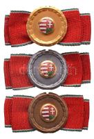 1948. Köztársasági Elnök Elismerésének Arany, Ezüst és Bronz Koszorúja, II. típus a három kitüntetés együtt dísztokban T:1 Hungary 1948. Golden, Silver and Bronze Wreath of Commendation of the President of the Republic, type II, the three decorations are in one case C:UNC