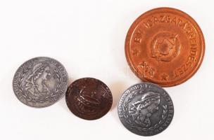 BM érme, 3 db antik fém gomb, réz monogramos pecsétnyomó, ékszer dobozban