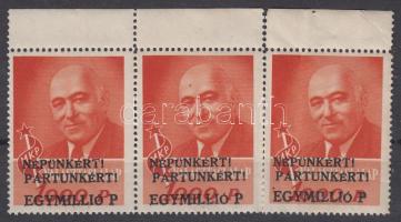 3 db MKP Népünkért és Pártunkért! feliratú, Rákosi Mátyást ábrázoló levélzáró.