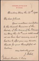 1900 Julius Stahel (Számvald Gyula) (1827-1912) magyar szabadságharcos és amerikai tábornok saját kézzel írt levele Horatio King ezredesnek, melyben közli, hogy megkapta a meghívót az évi Potomac társaság összejövetelére  1900 Julius Stahel Union general in the American Civil War owner of the Medal of Honor autograph letter to Colonel Horatio King in which he confirms that he has received the invitation for the reunion of the Potomac Society