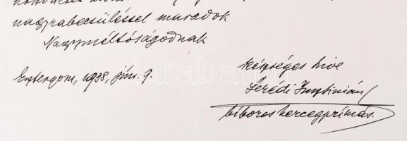 1938 Serédi Jusztinián hercegprímás saját kézzel írt levele Imrédy Béla miniszterelnöknek az Euchari...