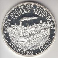 Németország 1991. "Adler 1835- első gőzmozdony" Ag emlékérem (20g/0.999/40mm) tanúsítvánnyal T:PP Germany 1991. "Adler 1835- first steam locomotive" Ag medallion (20g/0.999/40mm) with certificate C:PP