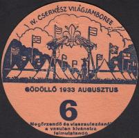 1933 IV. Cserkész Világjamboree Gödöllő, utazási kedvezményre jogosító kitűző a 6. napra / Scout World Jamboree, discount railway ticket for day 6
