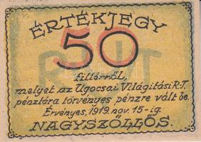 Nagyszőllős 1919. "Ugocsai Világítási Rt." értékjegy 50f, 1K, 2K, 3K, 5K T:I