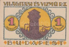 Budapest 1920. "Világítási és Vízmű Rt." értékjegy 20f, 50f, 1K, 2K, 5K, 10K T:I