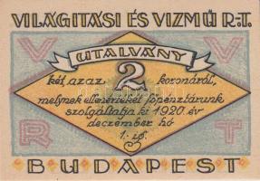 Budapest 1920. "Világítási és Vízmű Rt." értékjegy 20f, 50f, 1K, 2K, 5K, 10K T:I