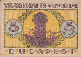 Budapest 1920. "Világítási és Vízmű Rt." értékjegy 20f, 50f, 1K, 2K, 5K, 10K T:I