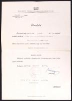 1946 Bp., Budapest Székesfőváros Polgármestere által kiállított értesítés állásba való felvételről Kővágó József (1945-1947) főpolgármester aláírásával.