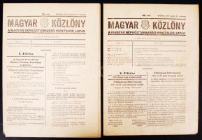 1957 Bp., Magyar Közlöny, a Magyar Népköztársaság hivatalos lapja Kossuth címerrel, 27. és 46. szám.