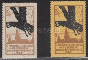 1925 II. magyar filatelista nap 2 klf levélzáró (egyik papírelvékonyodással)