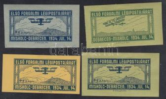 1934 Miskolc - Debrecen és Debrecen - Miskolc első forgalmi légiposta 4 db levélzáró
