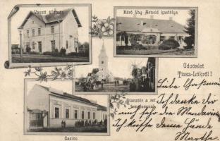 Tiszalök, vasútállomás, Vay Arnold kastélya, casino, templom; floral