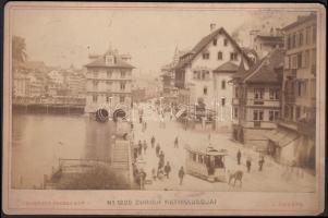 cca 1885 Zürich villamossal keményhátú fotó / Zürich with tram photo 18x12 cm