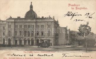 Zagreb, Trg Franz Josipa i Starcevicev dom / Franz Joseph square, Starcevic house, tram (Rb)