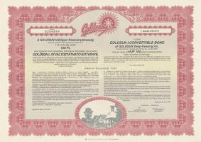 Budapest 1994. "Goldsun Hűtőipari Részvénytársaság" névre szóló kötvénye 100ft-ról (2x) eg...