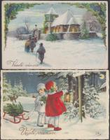 13 db régi, csehszlovák karácsonyi üdvözlőlap, benne több litho / 15 Czechoslovak Christmas greeting...