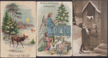 13 db régi, karácsonyi üdvözlőlap, benne több litho / 13 Christmas greeting cards, more litho cards