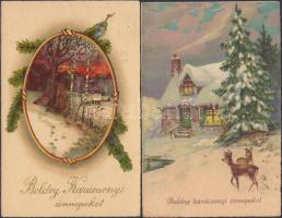 12 db régi karácsonyi üdvözlőlap, köztük néhány litho és dombornyomott / 12 old greeting cards, Christmas, including some litho and embossed cards