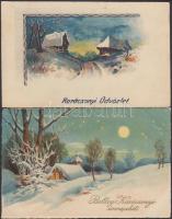 12 db régi karácsonyi üdvözlőlap, köztük néhány litho és dombornyomott / 12 old greeting cards, Chri...