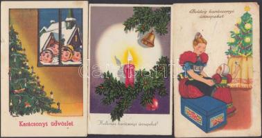 14 db régi karácsonyi üdvözlőlap, köztük néhány litho / 14 old greeting cards, Christmas, including some litho