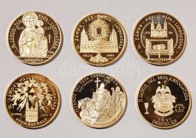 1991. "II. János Pál pápa látogatása" 6 klf db aranyozott fém T:PP