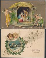 12 db régi, dombornyomott karácsonyi üdvözlőlap, közte több litho / 12 old embossed greeting cards, ...