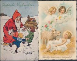 12 db régi karácsonyi üdvözlőlap, közte több litho / 12 old greeting cards, Christmas, including some litho