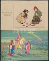 12 db régi karácsonyi üdvözlőlap, közte több litho / 12 old greeting cards, Christmas, including som...