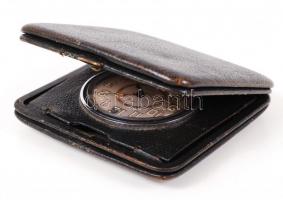 Germania mechanikus 8 napos ébresztőóra, bőr tokban / Germania mechanic alarm clock 8 days 11x11 cm