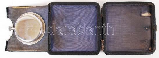 Germania mechanikus 8 napos ébresztőóra, bőr tokban / Germania mechanic alarm clock 8 days 11x11 cm